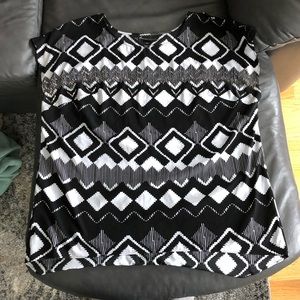 Lane Bryant Beaded Ikat Print Short Sleeve Shirt